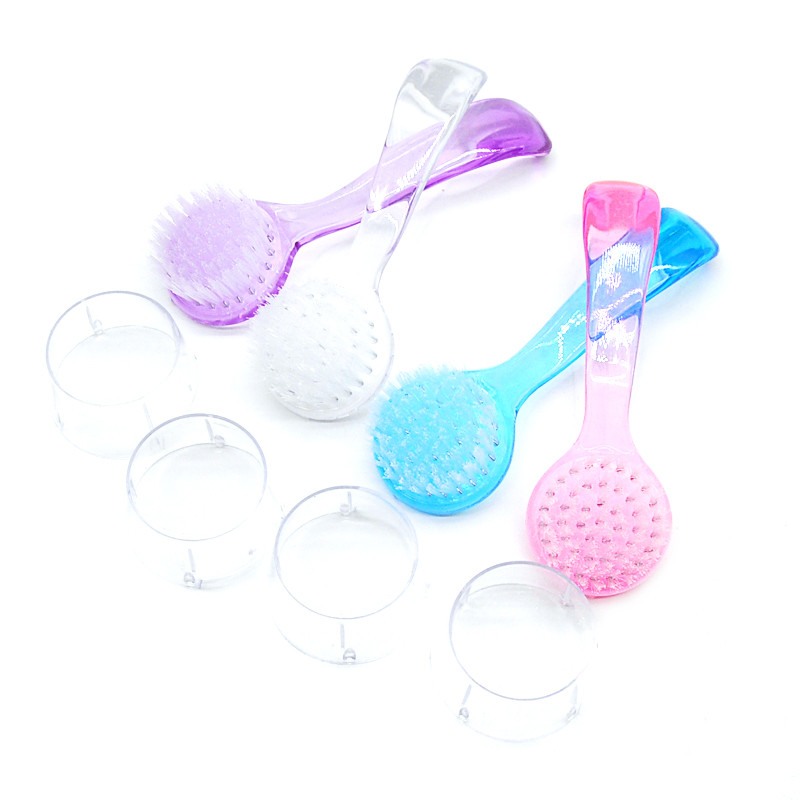 4 buc. perie acrilice pentru unghii cu cap rotund Perie pentru spălat pentru machiaj, pentru îndepărtarea moale a prafului, pulbere pentru praf, perie cu capac pentru pedichiură