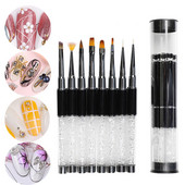Fényterápiás UV-gél Nail Art Builder toll készlet Nail Art Design ecsetkészlet gyémánt rúdvonallal, faragó rajztoll manikűr eszközzel