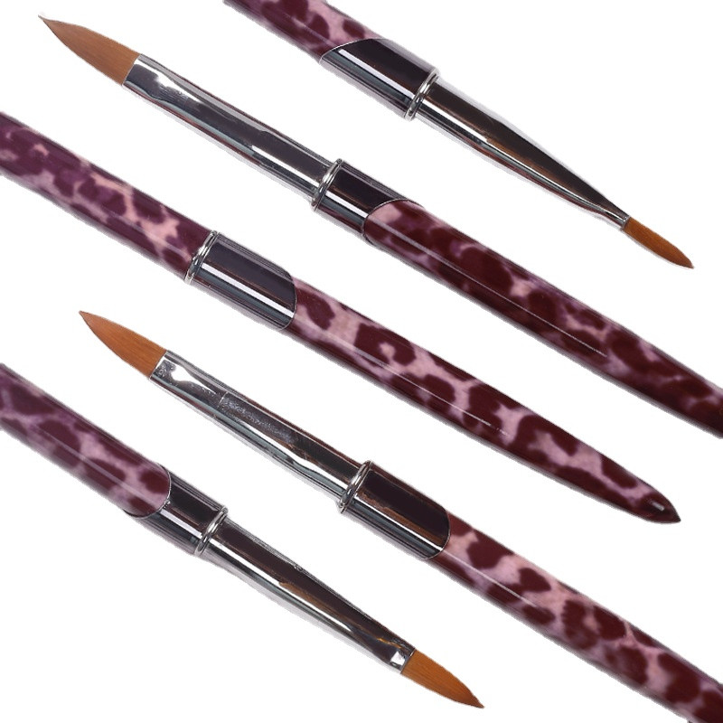 1kom akrilne četkice za nokte Najlon Kolinsky Hair leopard Rhinestone Drška Gel za izgradnju Četkica za manikuru Carving Dotting Drawing Tools