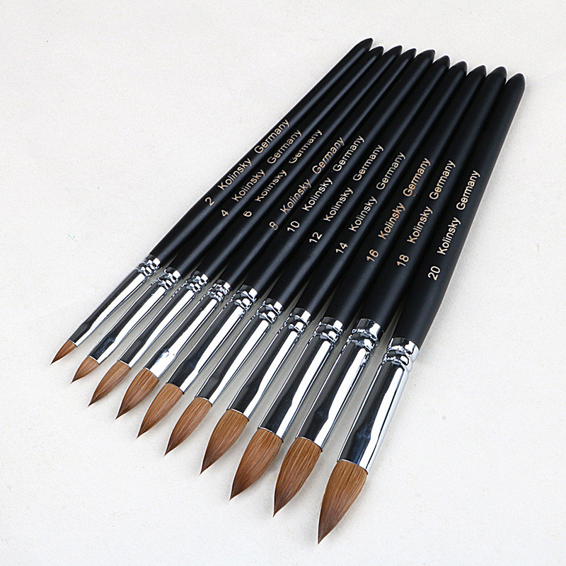 10Sizes Pure Kolinsky Sable hajkefék körömfestő ecset UV gél faragó toll DIY körömrajzoló folyékony fekete nyél