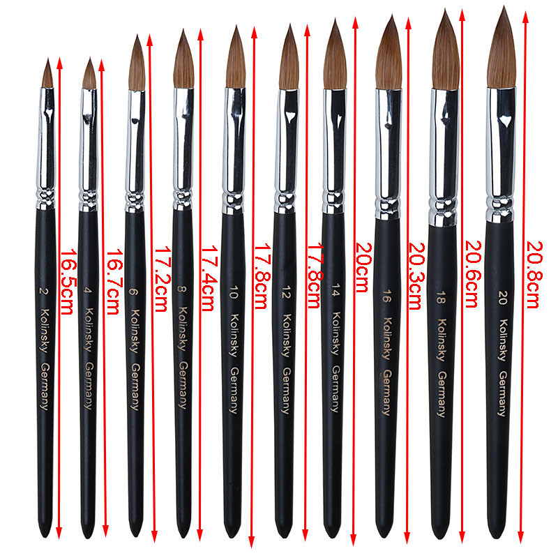 10Sizes Pure Kolinsky Sable hajkefék körömfestő ecset UV gél faragó toll DIY körömrajzoló folyékony fekete nyél