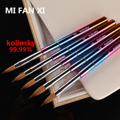 Curcubeu Metal Kolinsky Sable Perie acrilice pentru unghii Penie pentru sculptură cu gel UV Pudră lichidă Perie pentru desenul unghiilor DIY