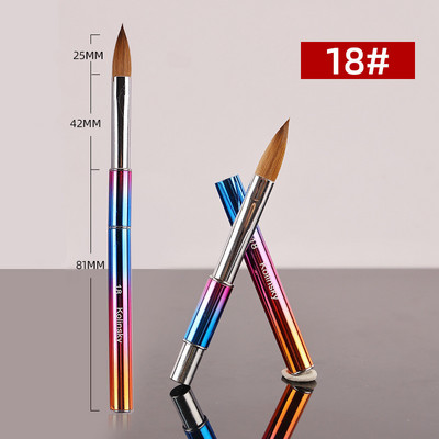Curcubeu Metal Kolinsky Sable Perie acrilice pentru unghii Penie pentru sculptură cu gel UV Pudră lichidă Perie pentru desenul unghiilor DIY