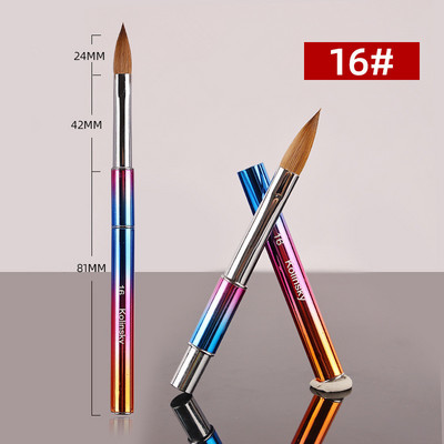 Curcubeu Metal Kolinsky Sable Perie acrilice pentru unghii Penie pentru sculptură cu gel UV Pudră lichidă Perie pentru desenul unghiilor DIY