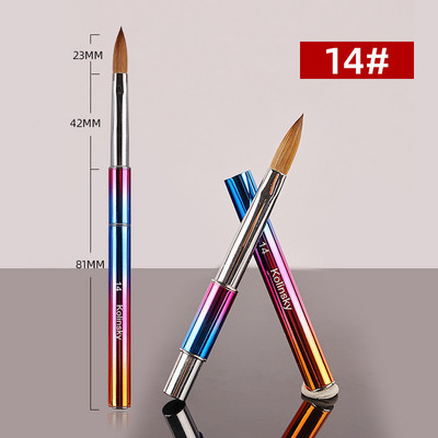 Curcubeu Metal Kolinsky Sable Perie acrilice pentru unghii Penie pentru sculptură cu gel UV Pudră lichidă Perie pentru desenul unghiilor DIY