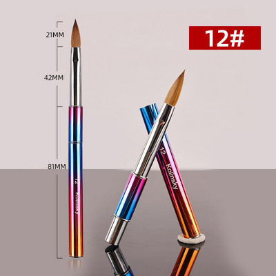 Curcubeu Metal Kolinsky Sable Perie acrilice pentru unghii Penie pentru sculptură cu gel UV Pudră lichidă Perie pentru desenul unghiilor DIY