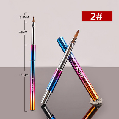 Curcubeu Metal Kolinsky Sable Perie acrilice pentru unghii Penie pentru sculptură cu gel UV Pudră lichidă Perie pentru desenul unghiilor DIY