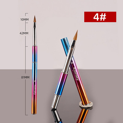 Curcubeu Metal Kolinsky Sable Perie acrilice pentru unghii Penie pentru sculptură cu gel UV Pudră lichidă Perie pentru desenul unghiilor DIY