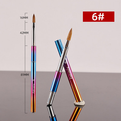 Curcubeu Metal Kolinsky Sable Perie acrilice pentru unghii Penie pentru sculptură cu gel UV Pudră lichidă Perie pentru desenul unghiilor DIY