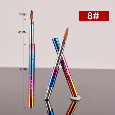 Curcubeu Metal Kolinsky Sable Perie acrilice pentru unghii Penie pentru sculptură cu gel UV Pudră lichidă Perie pentru desenul unghiilor DIY