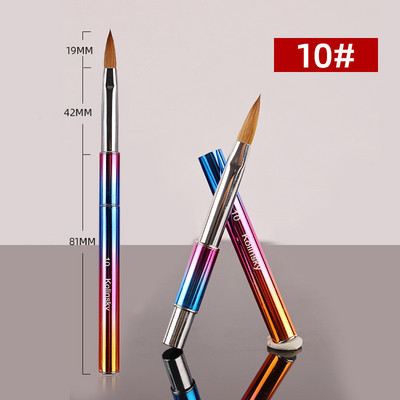 Curcubeu Metal Kolinsky Sable Perie acrilice pentru unghii Penie pentru sculptură cu gel UV Pudră lichidă Perie pentru desenul unghiilor DIY