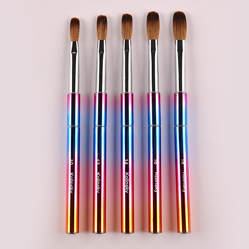 Curcubeu Metal Kolinsky Sable Perie acrilice pentru unghii Penie pentru sculptură cu gel UV Pudră lichidă Perie pentru desenul unghiilor DIY