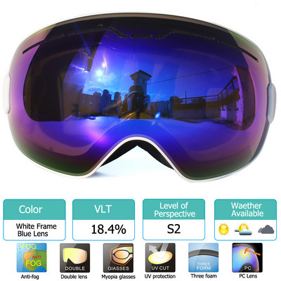 UV400 Cadru mare Straturi duble Ochelari de schi anti-aburire Lentile Mască de schi Ochelari Schi Zăpadă Snowboard Ochelari Ochelari cu oglindă pentru bărbați