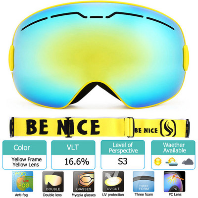 UV400 Cadru mare Straturi duble Ochelari de schi anti-aburire Lentile Mască de schi Ochelari Schi Zăpadă Snowboard Ochelari Ochelari cu oglindă pentru bărbați