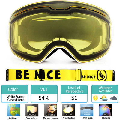 UV400 Cadru mare Straturi duble Ochelari de schi anti-aburire Lentile Mască de schi Ochelari Schi Zăpadă Snowboard Ochelari Ochelari cu oglindă pentru bărbați