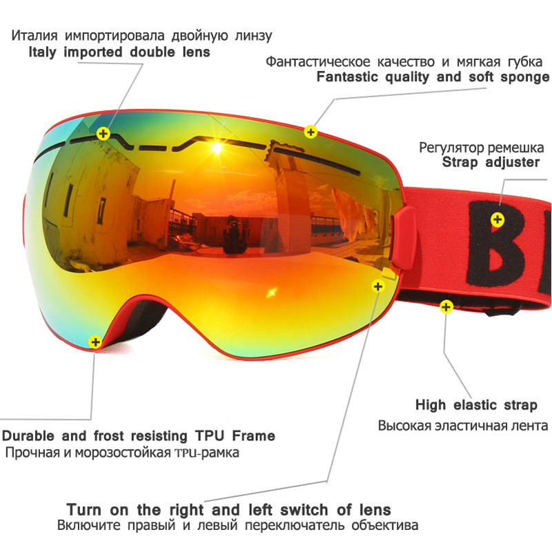 UV400 Cadru mare Straturi duble Ochelari de schi anti-aburire Lentile Mască de schi Ochelari Schi Zăpadă Snowboard Ochelari Ochelari cu oglindă pentru bărbați