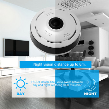 Ευρυγώνια πανοραμική κάμερα Fisheye 1080P 360 μοιρών, παρακολούθηση IP WiFi, 3MP/5MP, Νυχτερινή όραση, Τηλεόραση κλειστού κυκλώματος