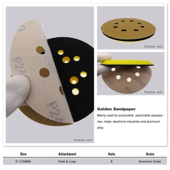 5 инча 125 mm 8 дупки алуминиев оксид сух мокър 60 до 1000 зърна кука и примка шкурка шкурка за метал, автомобили и дърво