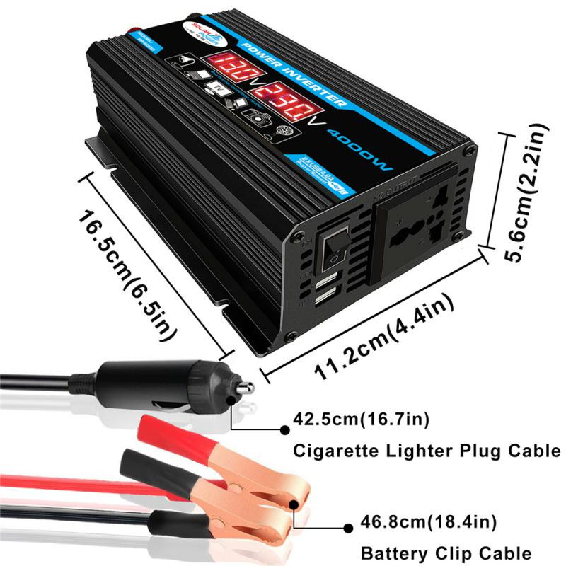 Automobilio inverteris 12V 220V galia 4000W keitiklis 2 USB EU lizdas Webasto 12 voltų automatinis inversorius 12v 220 V transformatorius saulės energijos inverteriai