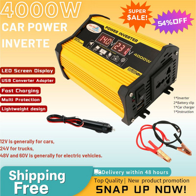 4000W Invertor de putere pentru mașină Afișaj LED de tensiune 12V la AC 220V 110V Adaptor convertizor USB dublu Invertor auto cu undă sinusoidală modificată