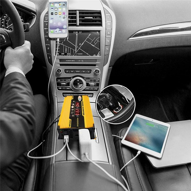 4000W Invertor de putere pentru mașină Afișaj LED de tensiune 12V la AC 220V 110V Adaptor convertizor USB dublu Invertor auto cu undă sinusoidală modificată