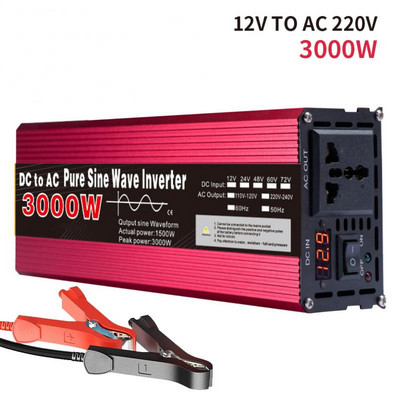 Invertor 3000W 2200W Volți Undă sinusoidală pură 12V/24V la AC110V 220V Transformator Electrocasnic Convertor de energie solară Invertoare auto