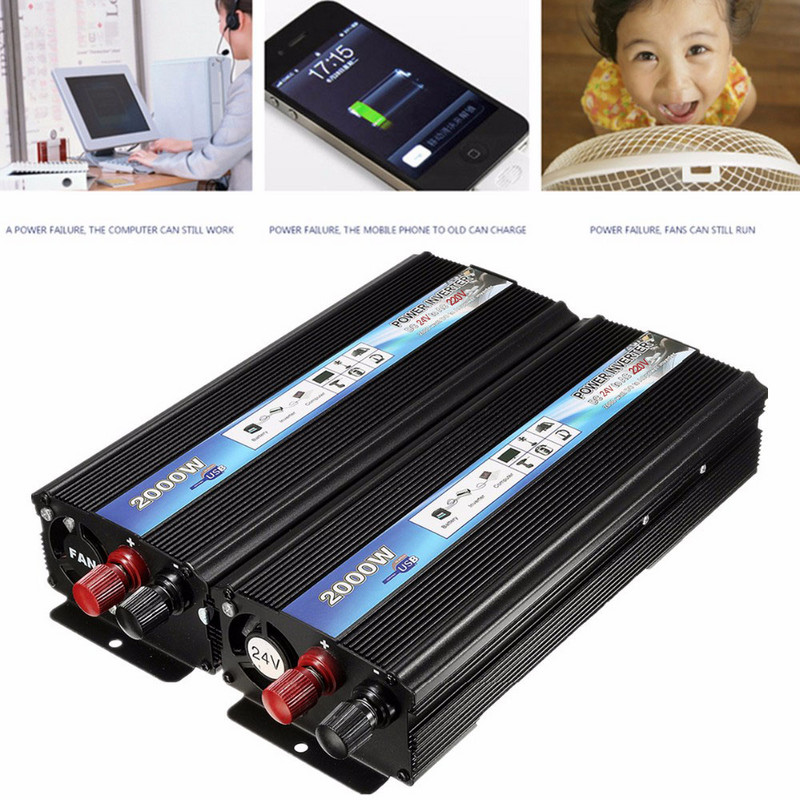 Invertor de mașină 24V 220V Convertor de putere 2000W pentru sistem solar/panou solar/acasă/în aer liber/RV/camping Wave power inverter