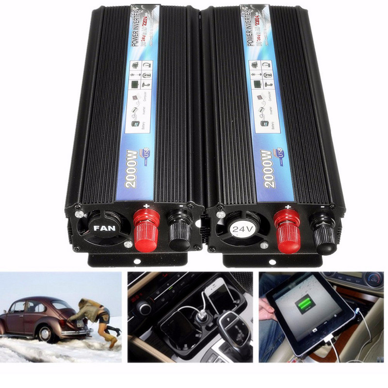 Invertor de mașină 24V 220V Convertor de putere 2000W pentru sistem solar/panou solar/acasă/în aer liber/RV/camping Wave power inverter