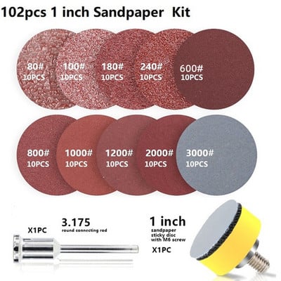 52/102 komada komplet diskova za brusni papir 1 2 3 inča kotačić za poliranje s abrazivnom pločom za poliranje za rotacijsku brusilicu Brusni papir