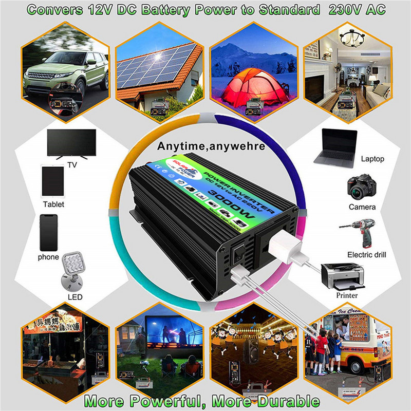 Invertor de putere DC AC Tensiune Convertor mașină pentru barcă Încărcător auto pentru casă Accesorii pentru mașină Transformator modificat Adaptor de conversie