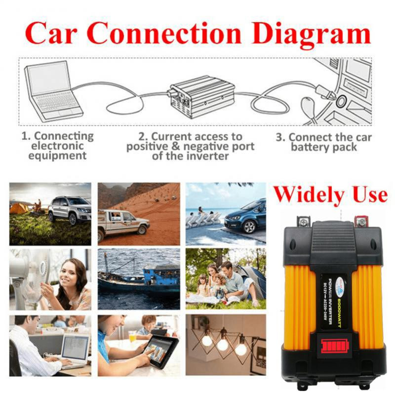 4000W/6000W Invertor de putere auto LED Capacitate de tensiune Afișare Transformator Convertor 12V la 110V/220V Invertoare pentru mașină Electronică auto