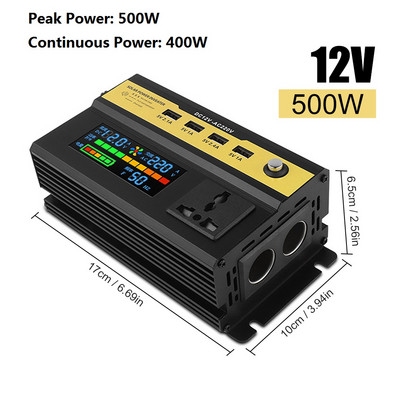 Vârf 2200W Invertor de putere pentru mașină DC 12V/24V la AC 220V cu porturi USB Display LCD Adaptor universal Invertor cu undă sinusoidală modificată