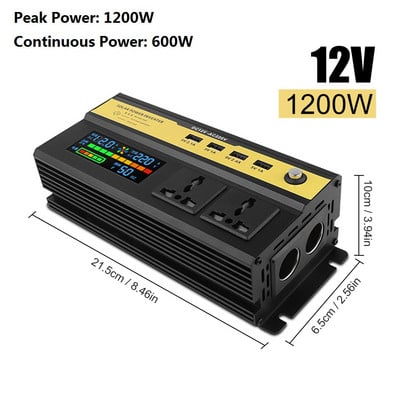 Vârf 2200W Invertor de putere pentru mașină DC 12V/24V la AC 220V cu porturi USB Display LCD Adaptor universal Invertor cu undă sinusoidală modificată