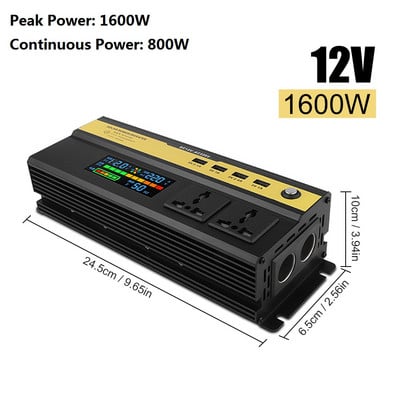 Vârf 2200W Invertor de putere pentru mașină DC 12V/24V la AC 220V cu porturi USB Display LCD Adaptor universal Invertor cu undă sinusoidală modificată
