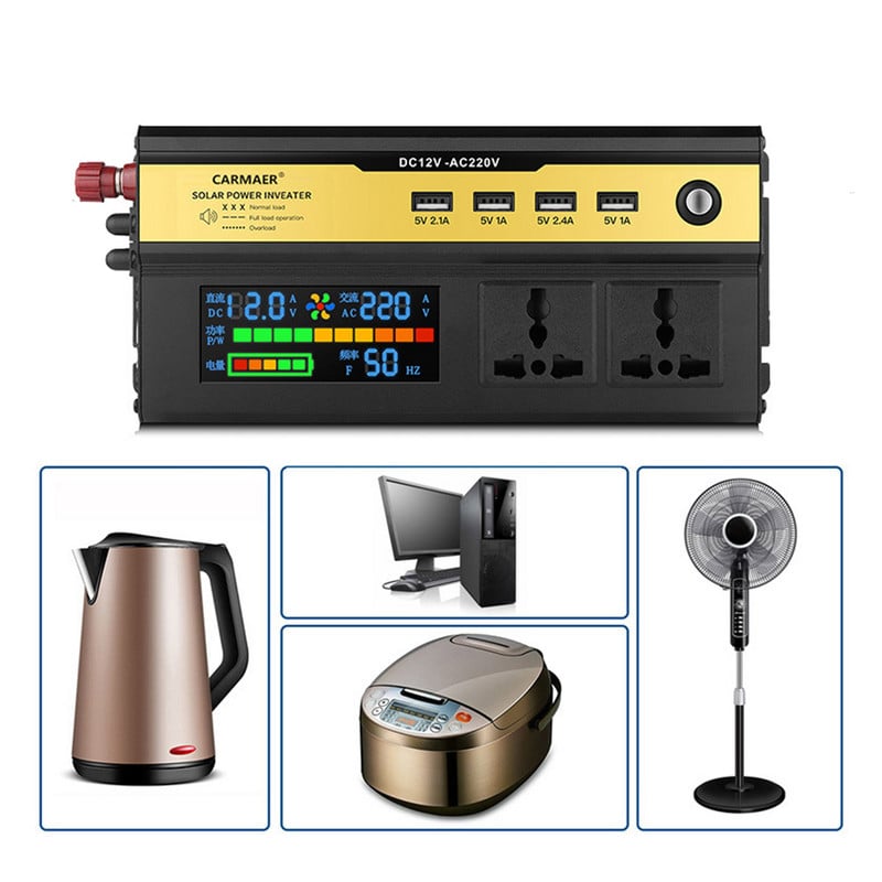 Vârf 2200W Invertor de putere pentru mașină DC 12V/24V la AC 220V cu porturi USB Display LCD Adaptor universal Invertor cu undă sinusoidală modificată