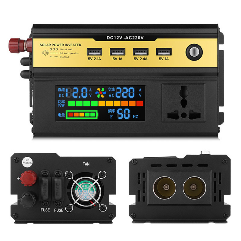Vârf 2200W Invertor de putere pentru mașină DC 12V/24V la AC 220V cu porturi USB Display LCD Adaptor universal Invertor cu undă sinusoidală modificată