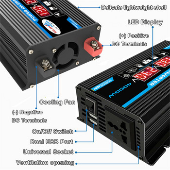 4000W автомобилен инверторен преобразувател 12V към 220V/110V LED инверторен адаптер за зарядно устройство Двоен USB трансформатор на напрежение Модифицирана синусова вълна