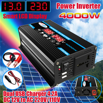 4000W автомобилен инверторен преобразувател 12V към 220V/110V LED инверторен адаптер за зарядно устройство Двоен USB трансформатор на напрежение Модифицирана синусова вълна