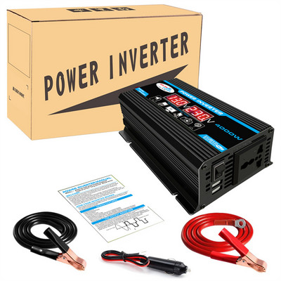 Convertor invertor de putere auto 4000W 12V la 220V/110V Adaptor pentru încărcător invertor LED Transformator de tensiune USB dublu Undă sinusoidală modificată