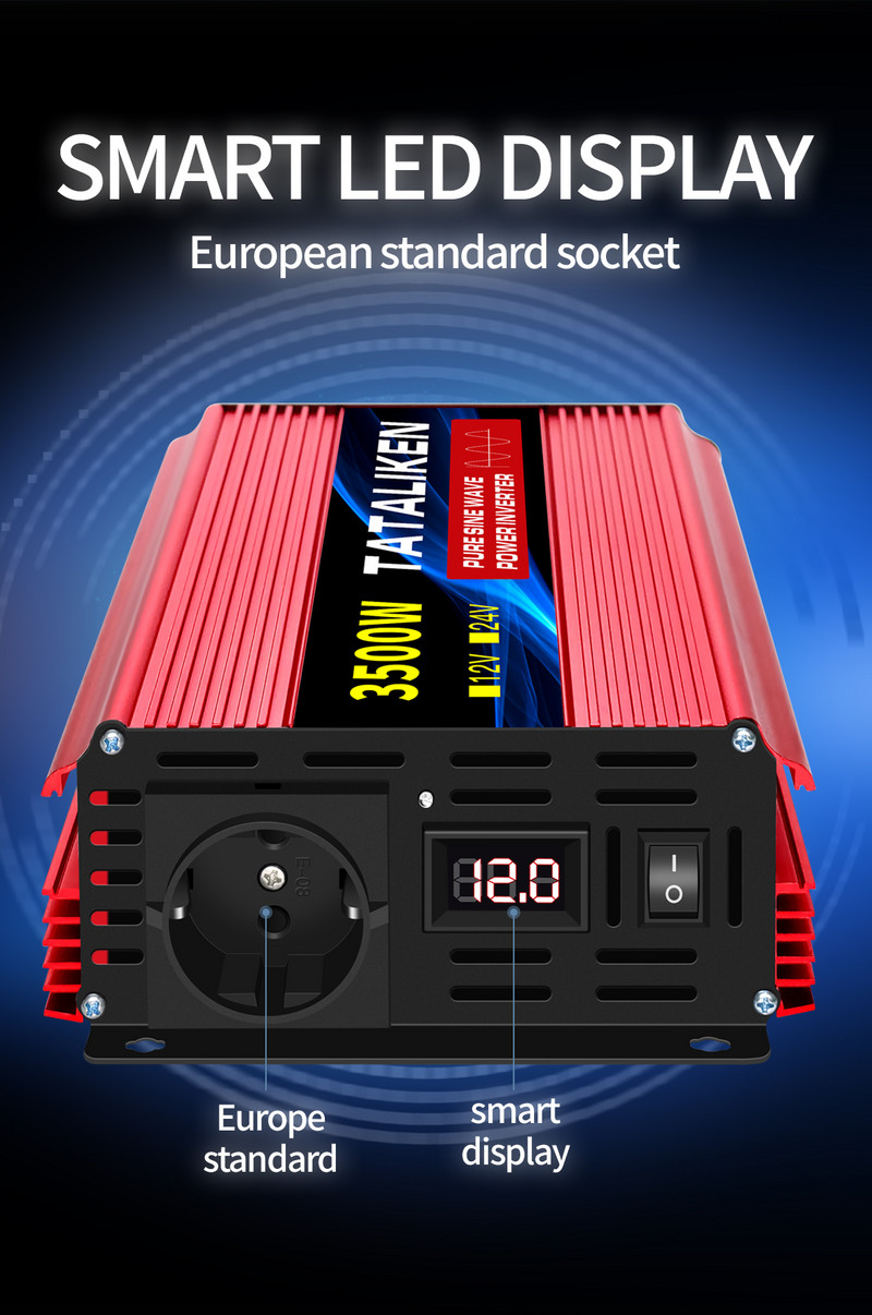 Menič napätia DC12V na AC220V 4500W/5000W, nabíjací adaptér do auta s vysokým výkonom a LED diódou