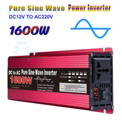 Invertor cu undă sinusoidală pură 12V/24V DC la AC 220V Convertor de tensiune pentru mașină Invertor solar pentru camion RV 1000W/1600W/2200W/3000W