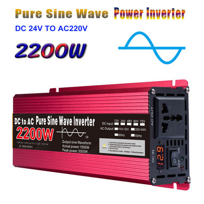 Invertor cu undă sinusoidală pură 12V/24V DC la AC 220V Convertor de tensiune pentru mașină Invertor solar pentru camion RV 1000W/1600W/2200W/3000W