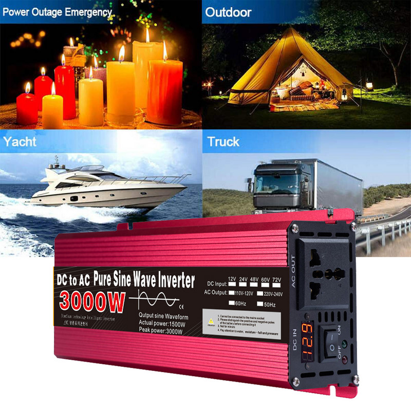 Invertor cu undă sinusoidală pură 12V/24V DC la AC 220V Convertor de tensiune pentru mașină Invertor solar pentru camion RV 1000W/1600W/2200W/3000W