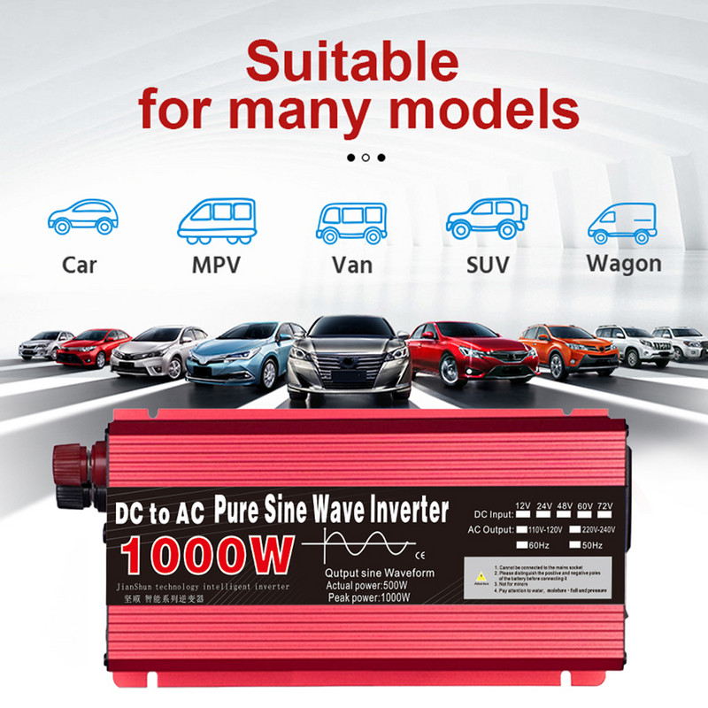 Invertor cu undă sinusoidală pură 12V/24V DC la AC 220V Convertor de tensiune pentru mașină Invertor solar pentru camion RV 1000W/1600W/2200W/3000W