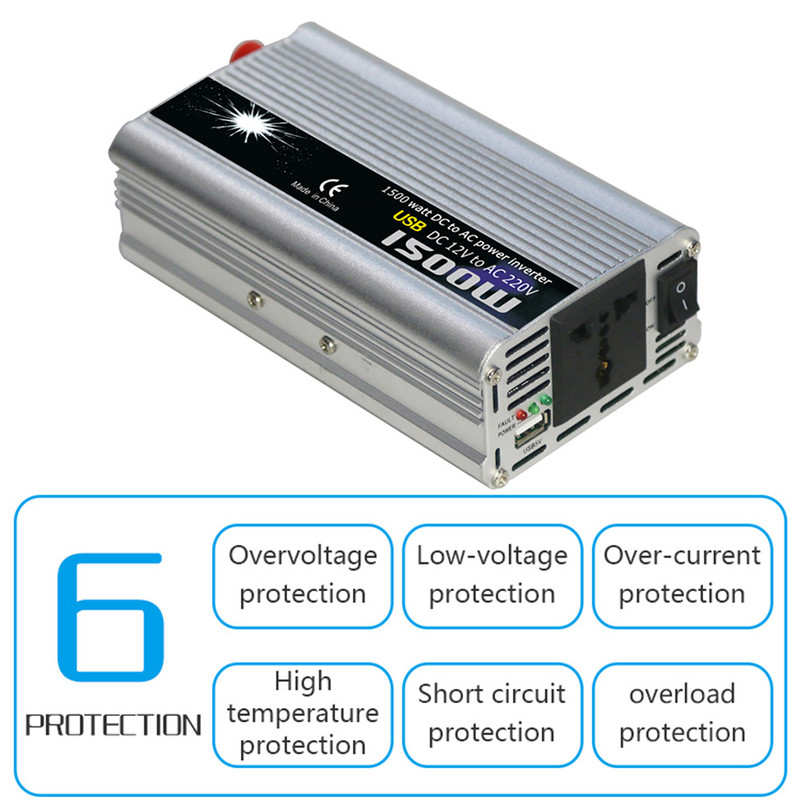 Invertor de putere universal de 1500 W DC12V la AC220V Convertor de putere pentru vehicule Undă sinusoidală modificată