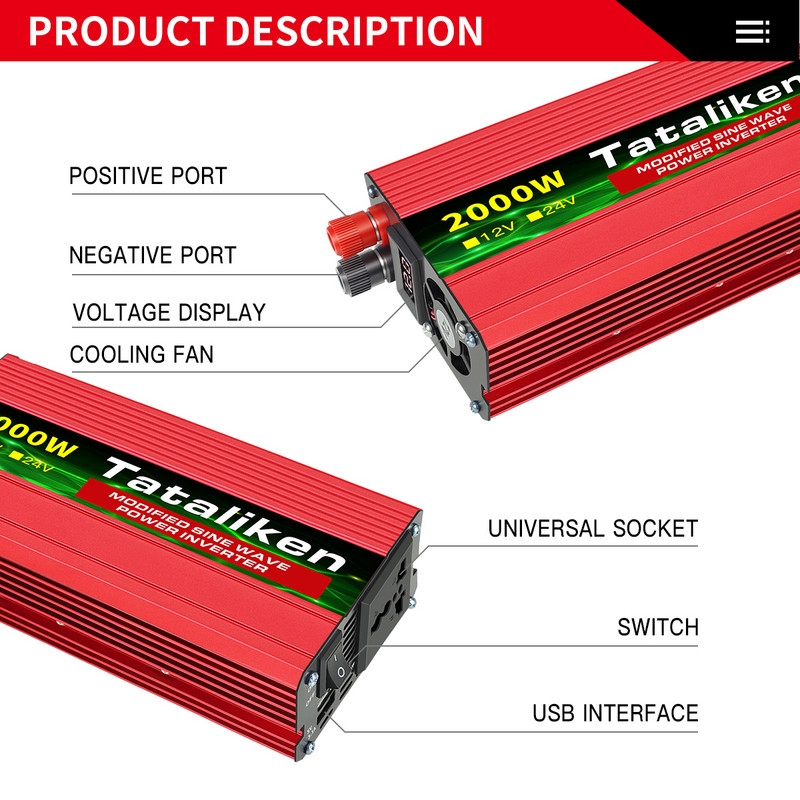 Menič 12V 220V 600W 2000W 2000W 2600W s displejom napätia pre domáce električky