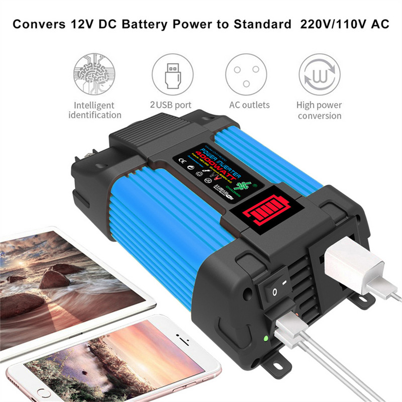 Auto pingemuunduri muundur 12V kuni 110/220V 6000W auto võimsusmuundur Puhas siinuslaine inverter Auto transformer Foy Car