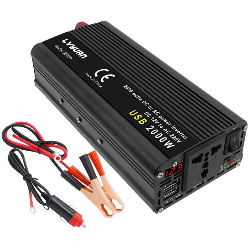 Pretvarač napajanja DC 12V u AC 220V 1500W Pretvarač USB univerzalni utikač LED zaslon Webasto 12 V Auto Inverzor Transformator Solarni