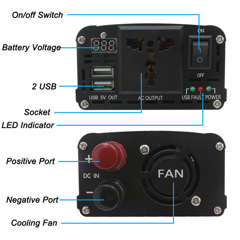 Pretvarač napajanja DC 12V u AC 220V 1500W Pretvarač USB univerzalni utikač LED zaslon Webasto 12 V Auto Inverzor Transformator Solarni