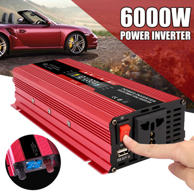 6000W Car Power Inverter  DC 12V To AC 110/220V Power Converter with LCD Display USB Port and AC Outlet for Home Travel Outdoor